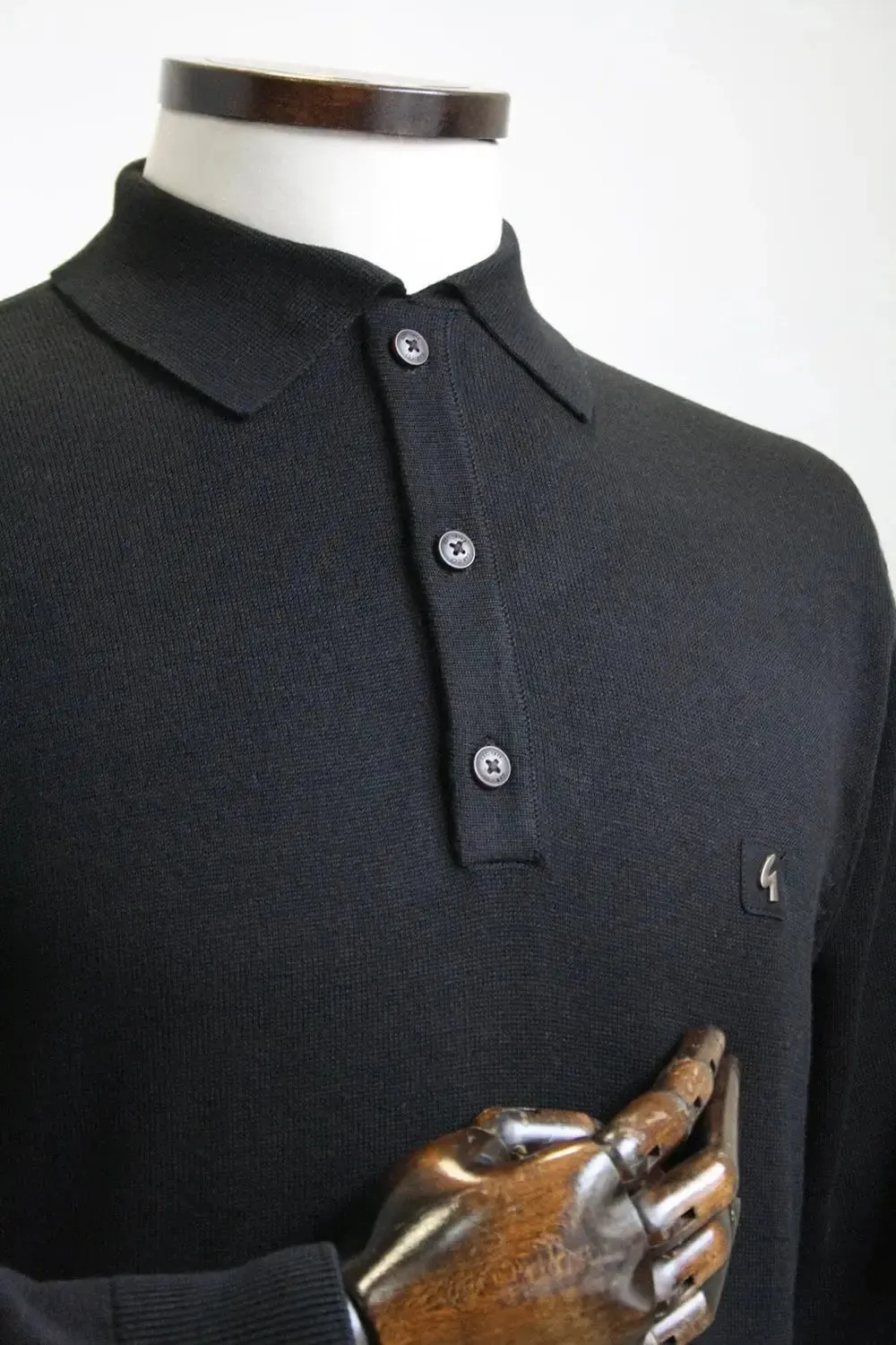 Francesco Black Long-Sleeved Knitted Polo Shirt