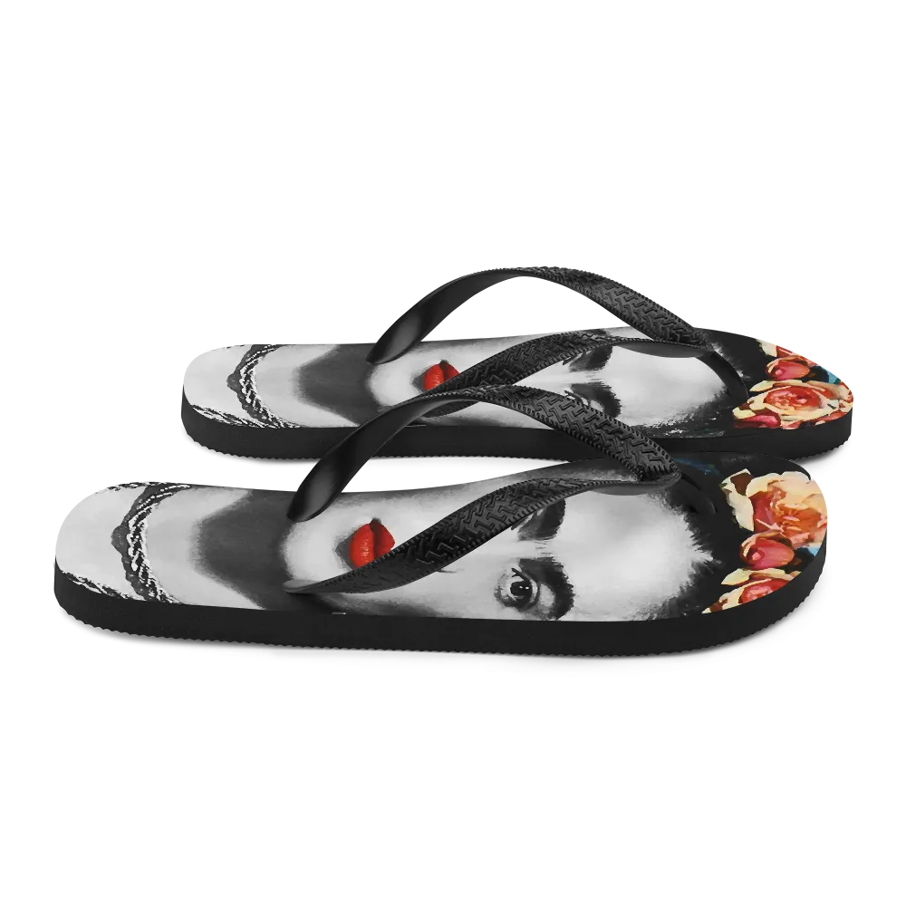 Frida Kahlo With Flowers Poster Artwork Flip-Flops