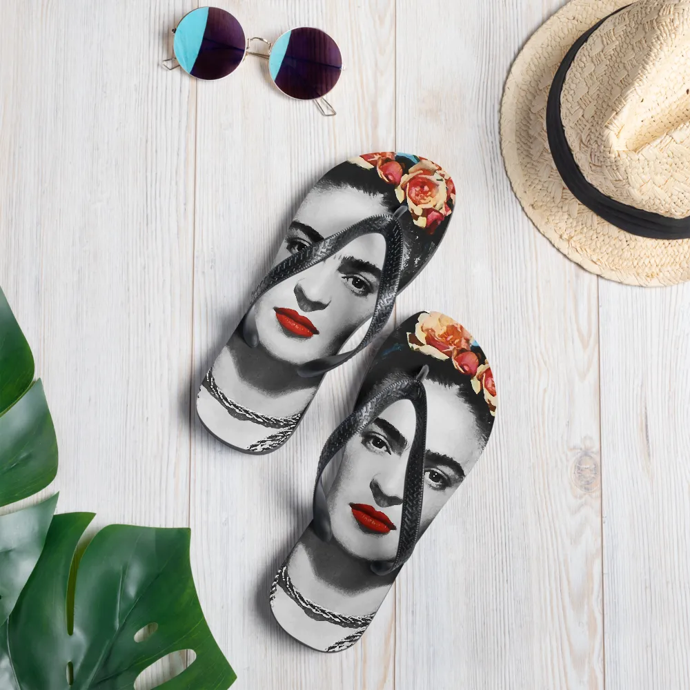 Frida Kahlo With Flowers Poster Artwork Flip-Flops