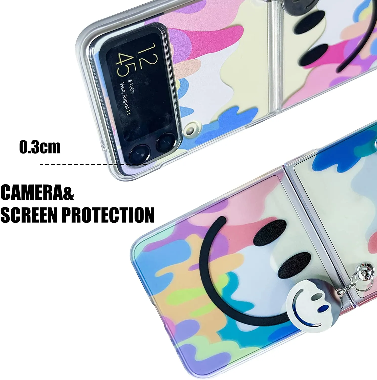 Galaxy Z Flip 4 Case Cute Pendant, Cute Smile Clear Z Flip 4 Case