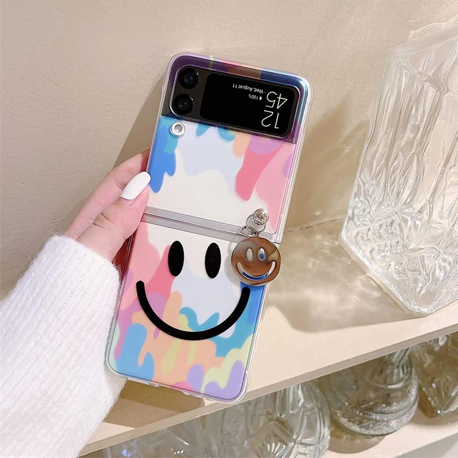 Galaxy Z Flip 4 Case Cute Pendant, Cute Smile Clear Z Flip 4 Case