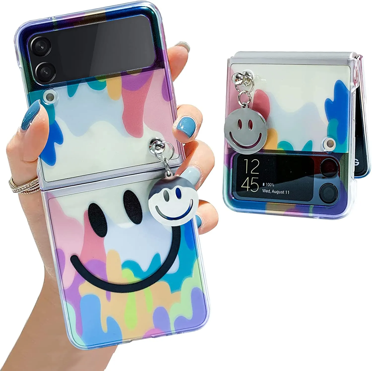 Galaxy Z Flip 4 Case Cute Pendant, Cute Smile Clear Z Flip 4 Case