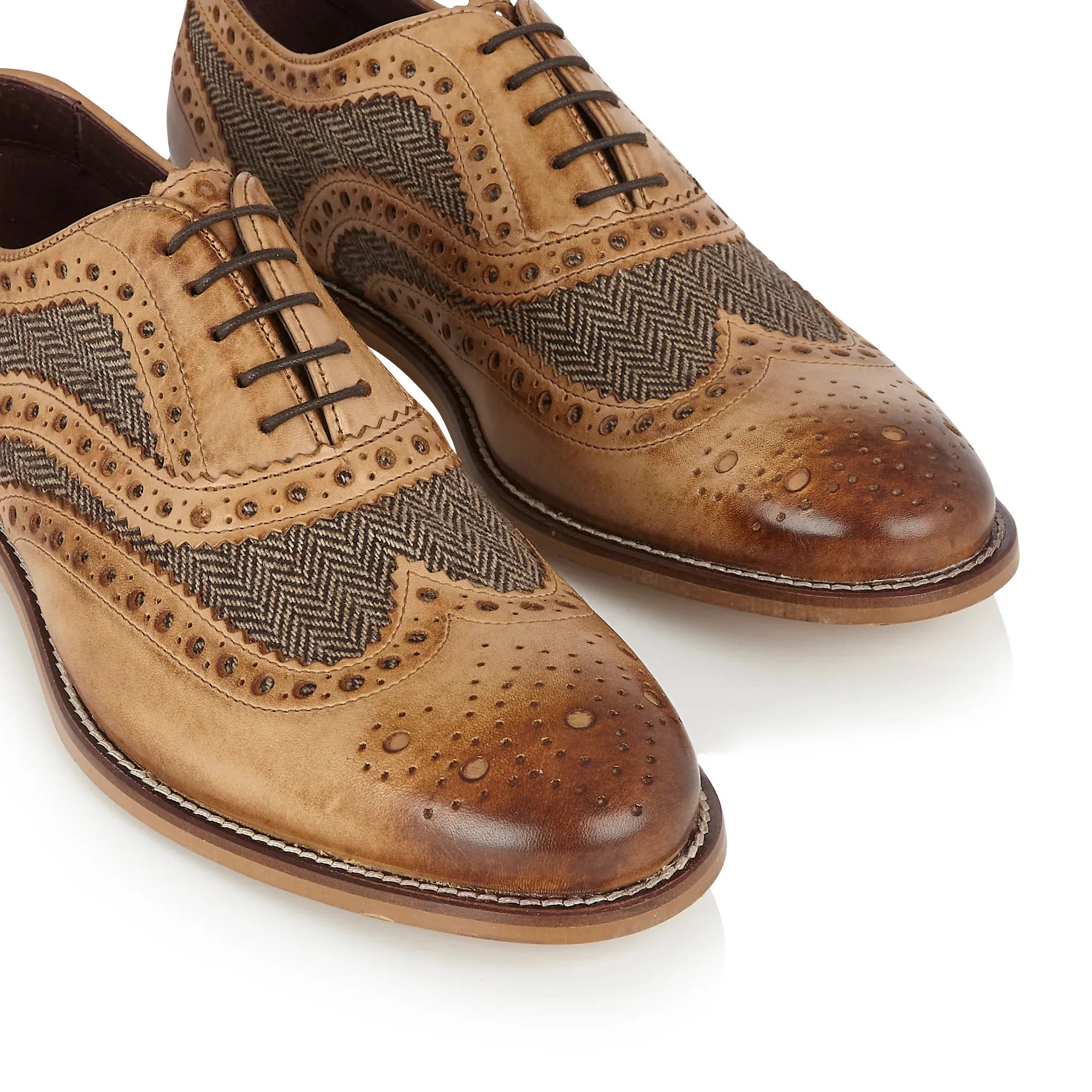 Gatsby Leather Brogue Tan / Tweed