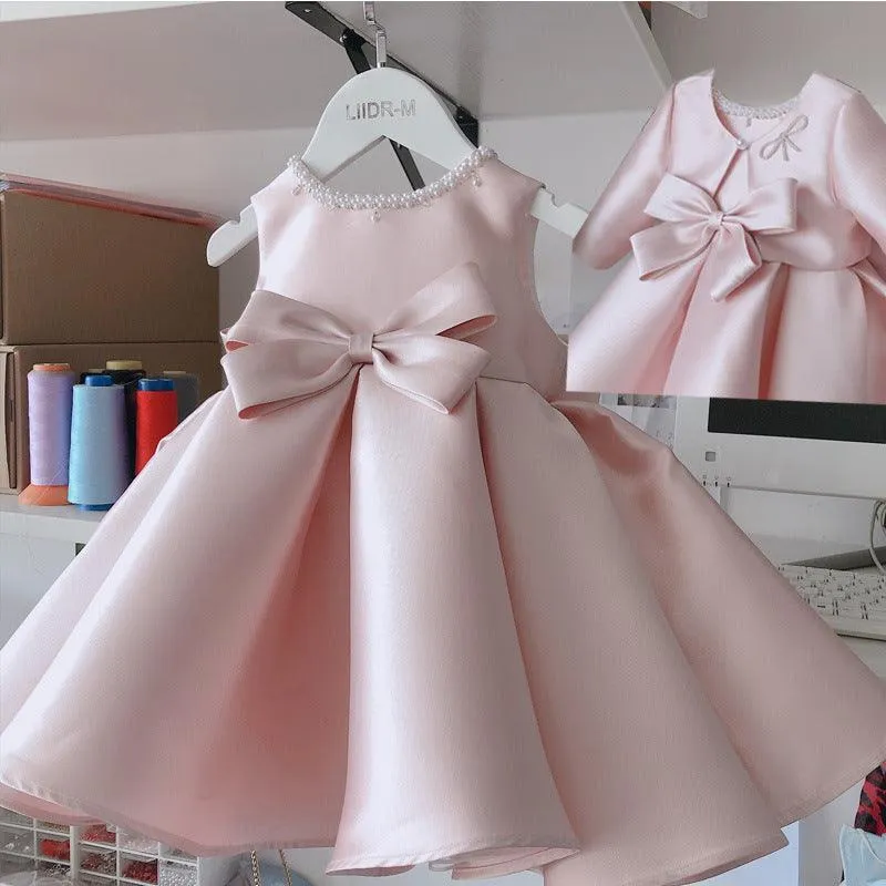 Girls 0-12 years old pearl bow princess dress Sweet Princess Dress Radiant Elegance