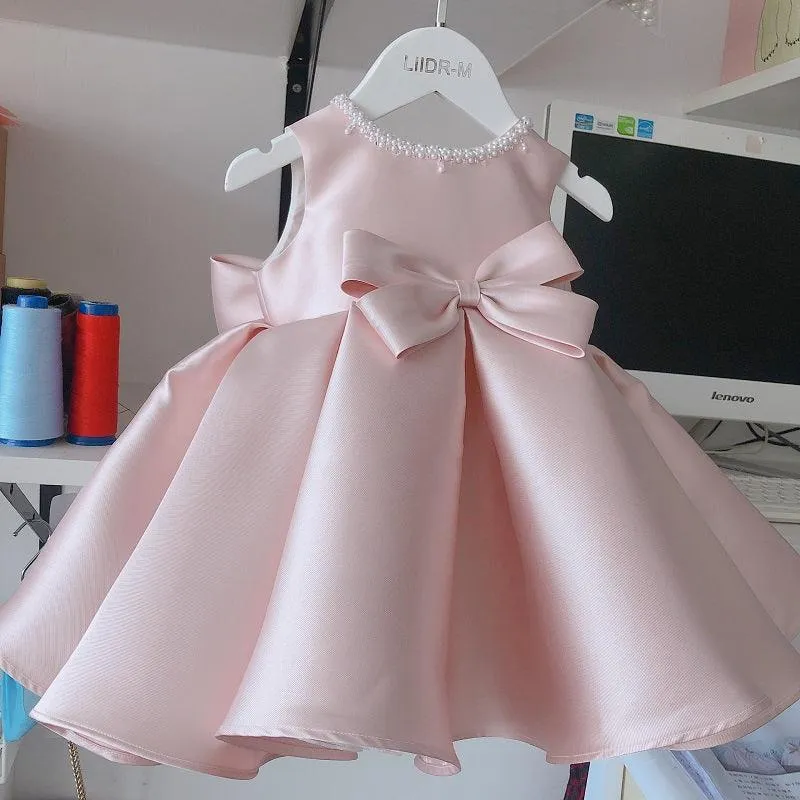 Girls 0-12 years old pearl bow princess dress Sweet Princess Dress Radiant Elegance