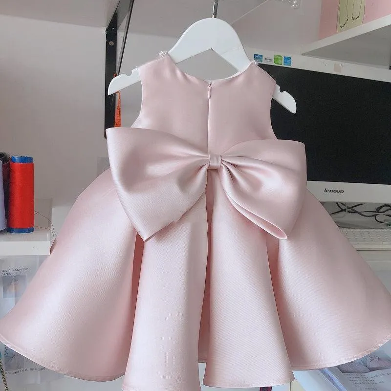 Girls 0-12 years old pearl bow princess dress Sweet Princess Dress Radiant Elegance