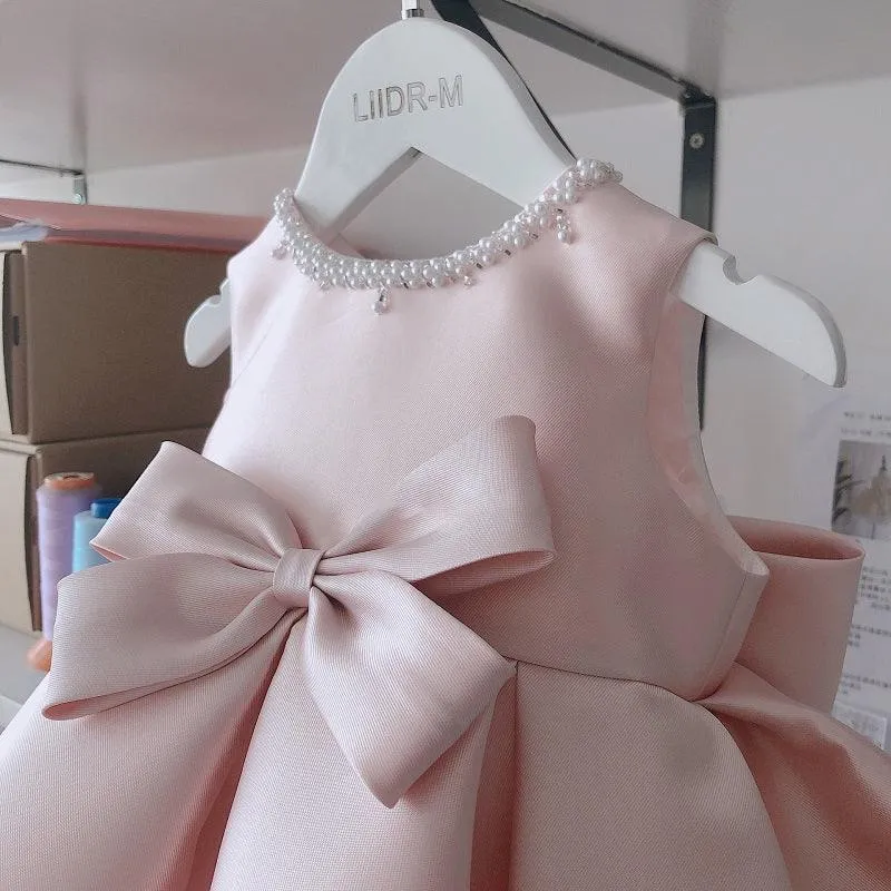 Girls 0-12 years old pearl bow princess dress Sweet Princess Dress Radiant Elegance