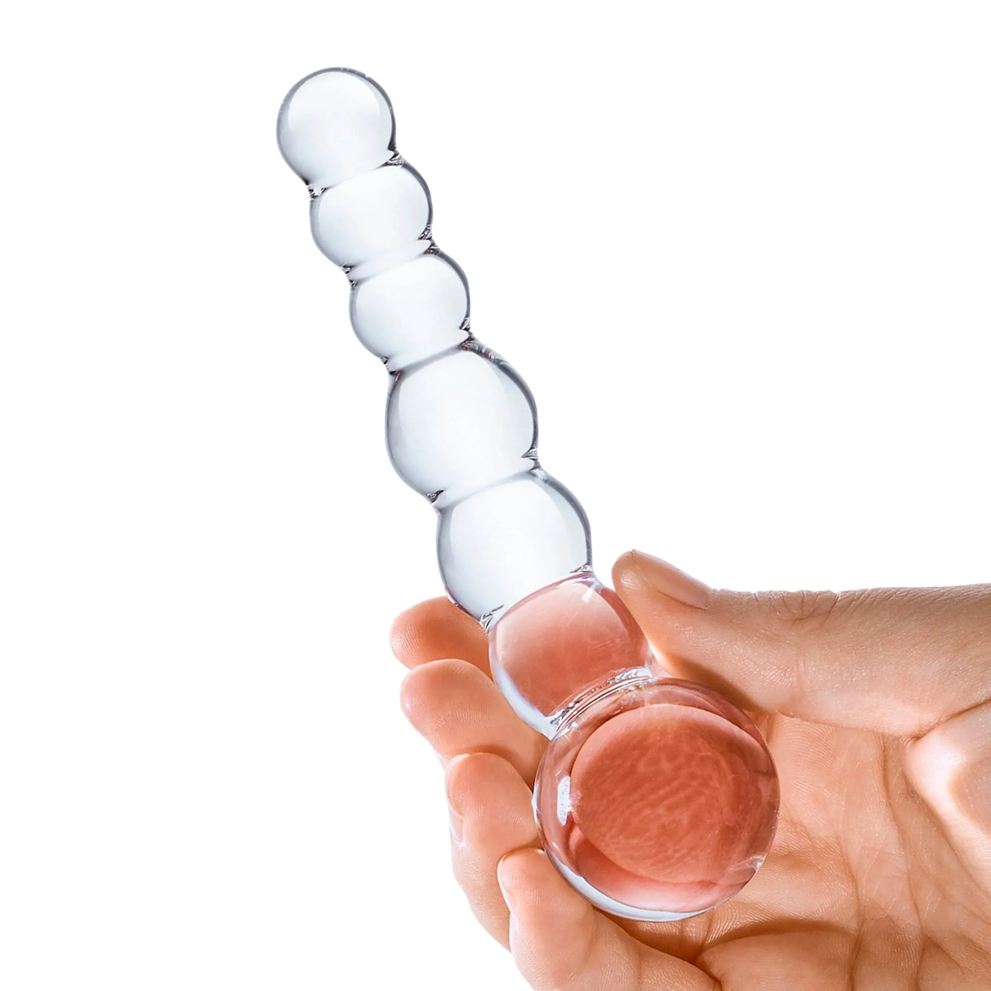 Glas - Curved Glass Beaded Hand Blown Glass Dildo 5" (Clear)