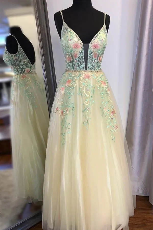 Gorgeous Straps A-Line Floral Embroidered Long Prom/Formal Dress PSK195