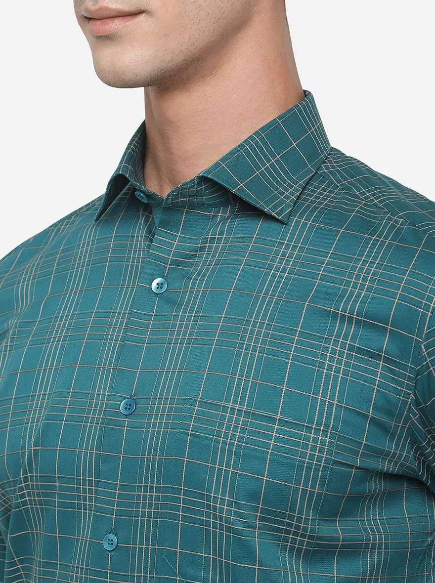 Green Checked Slim Fit Formal Shirt | Metal