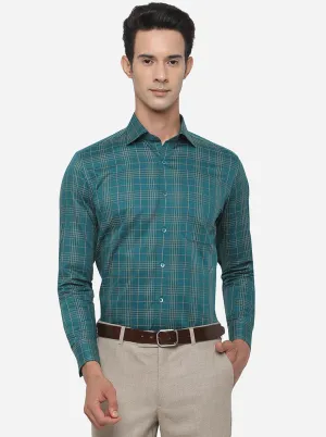 Green Checked Slim Fit Formal Shirt | Metal