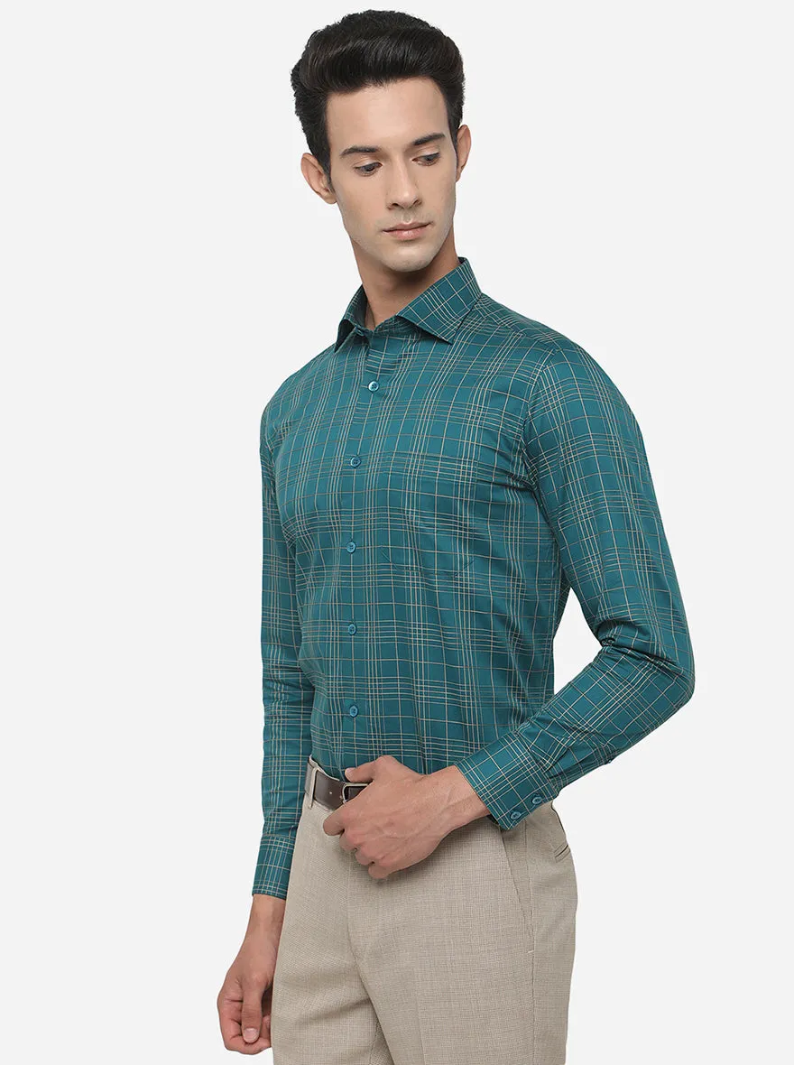 Green Checked Slim Fit Formal Shirt | Metal