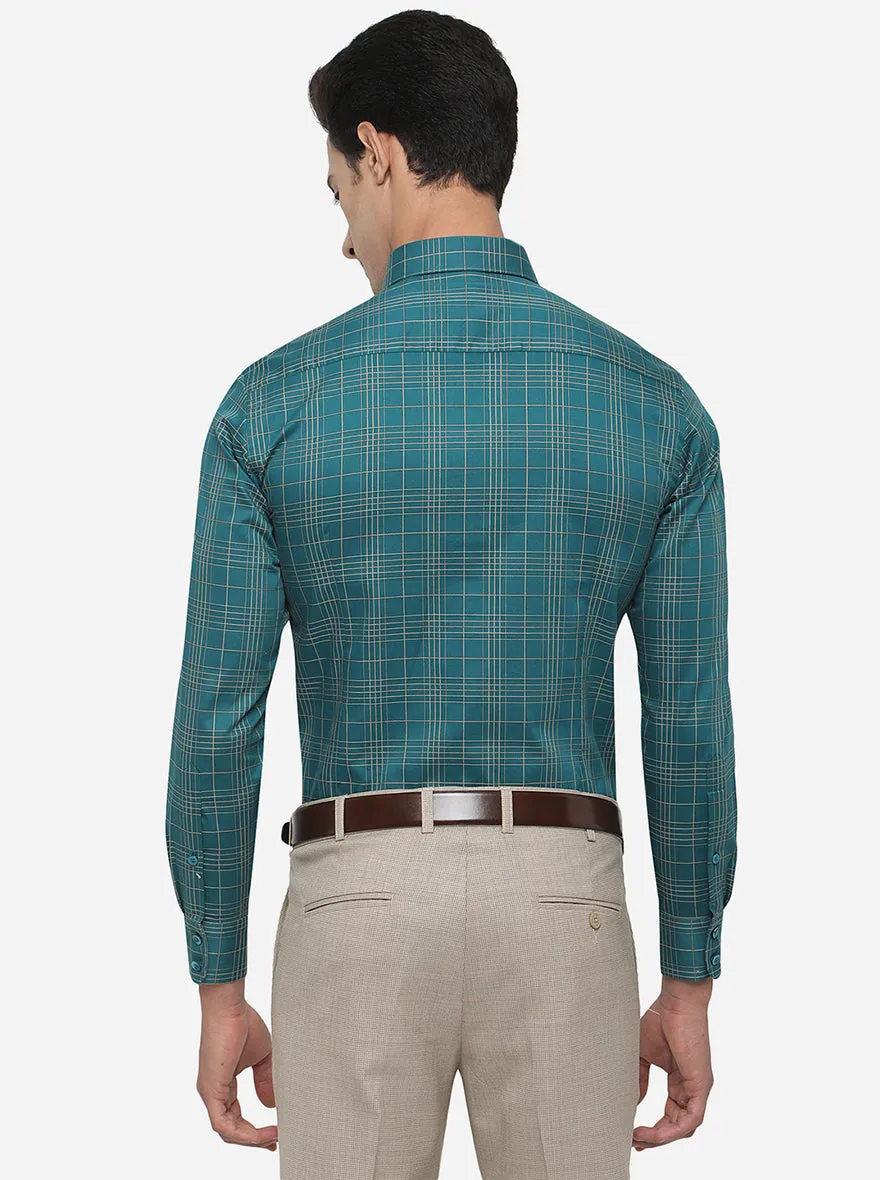 Green Checked Slim Fit Formal Shirt | Metal