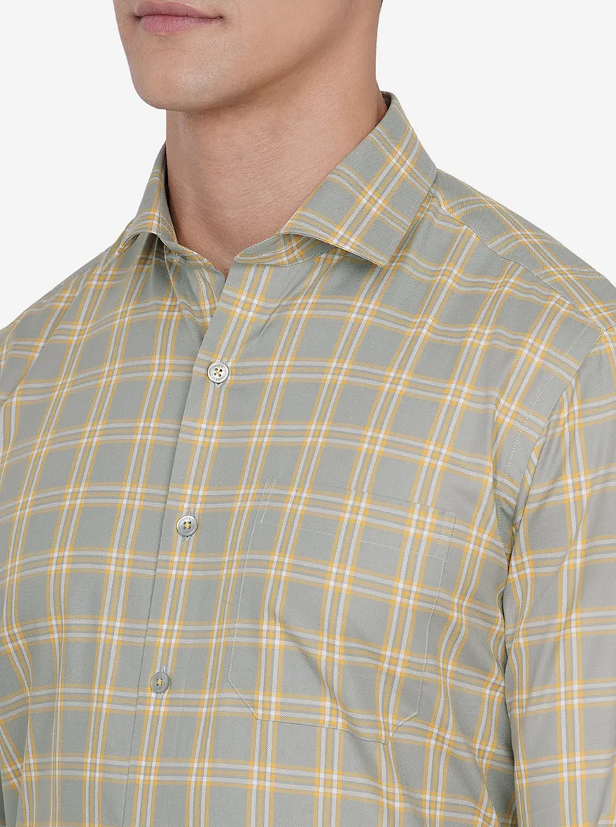 Grey & Yellow Checked Regular Fit Formal Shirt | JadeBlue