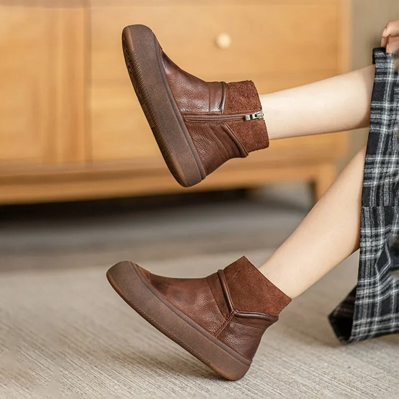 Handmade Women's Leather 40mm Flatform Ankle Boots in Gray/Coffee