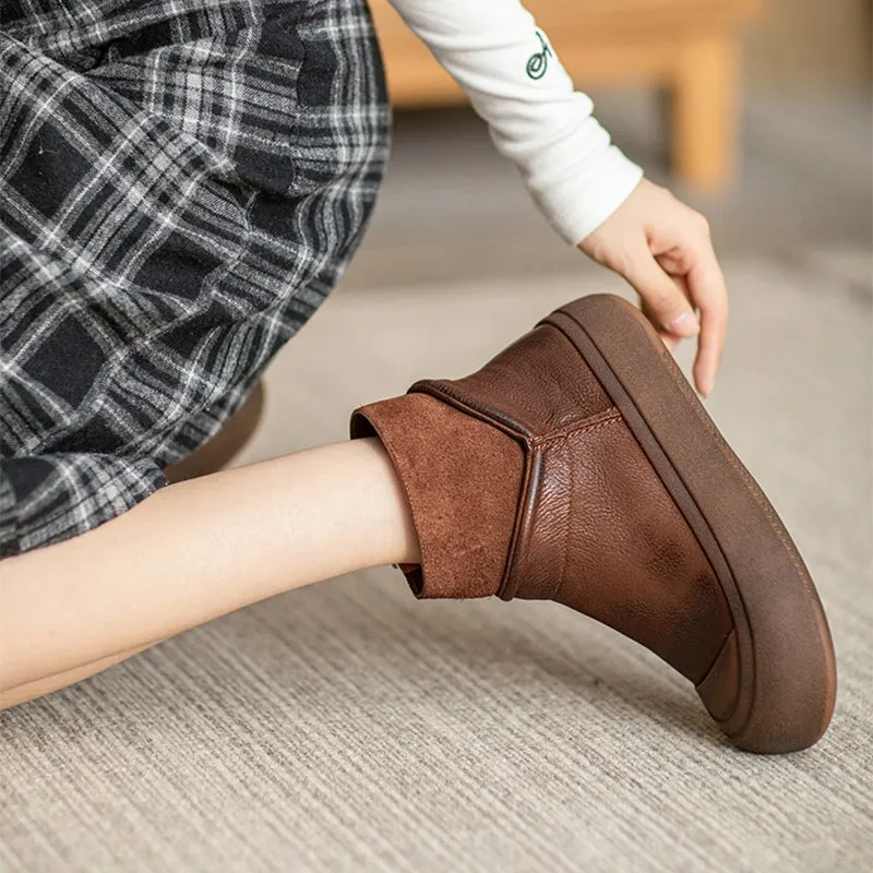 Handmade Women's Leather 40mm Flatform Ankle Boots in Gray/Coffee