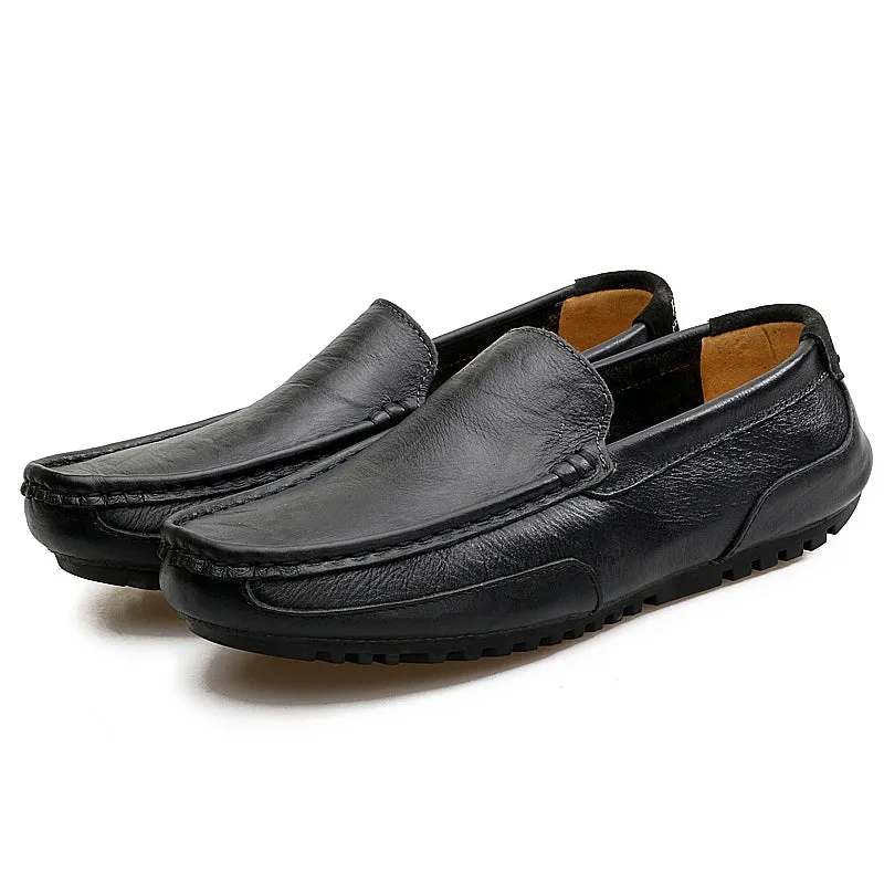 Hnzxzm Black Men Shoes Casual Genuine Leather Mens Loafers Moccasins Luxury Brand Italian Breathable Slip on Boat Shoes