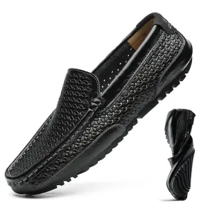 Hnzxzm Black Men Shoes Casual Genuine Leather Mens Loafers Moccasins Luxury Brand Italian Breathable Slip on Boat Shoes