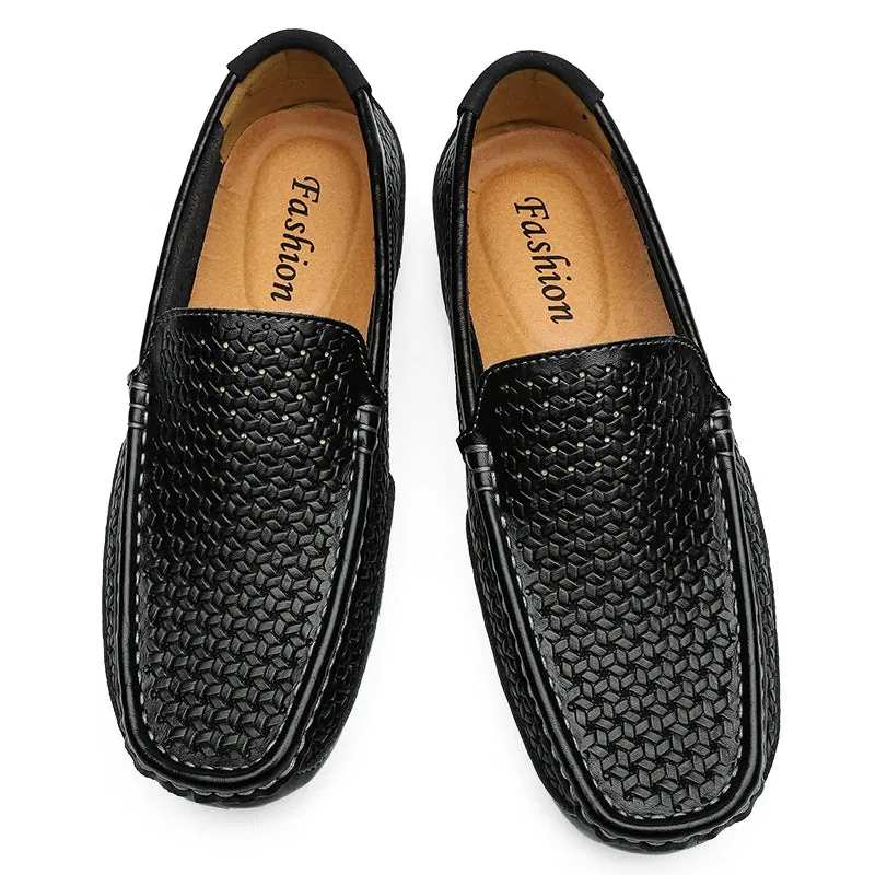 Hnzxzm Black Men Shoes Casual Genuine Leather Mens Loafers Moccasins Luxury Brand Italian Breathable Slip on Boat Shoes