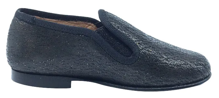 Hoo Shoes  Boy's and Girl's Smoking Loafer, Black Metallic