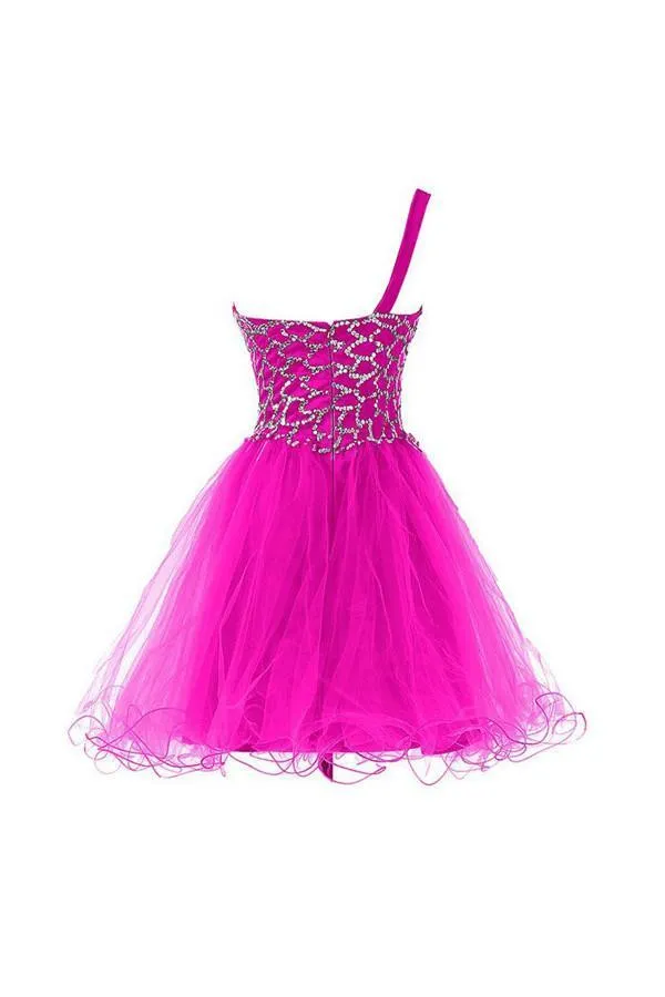 Hot Pink Homecoming Dresses One Shoulder Short Prom Dresses PG073