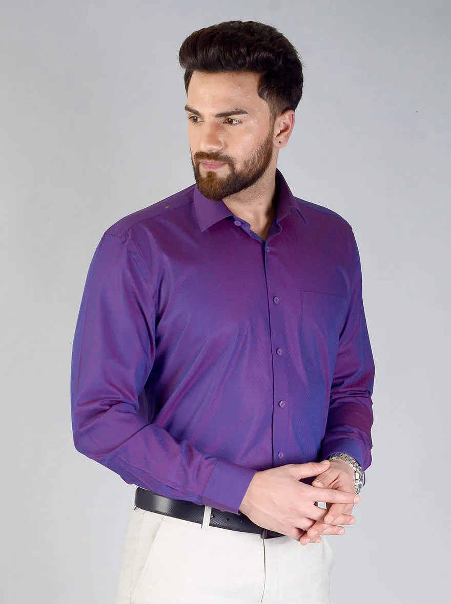 Imperial Purple Self Design Regular Fit Formal Shirt | JadeBlue