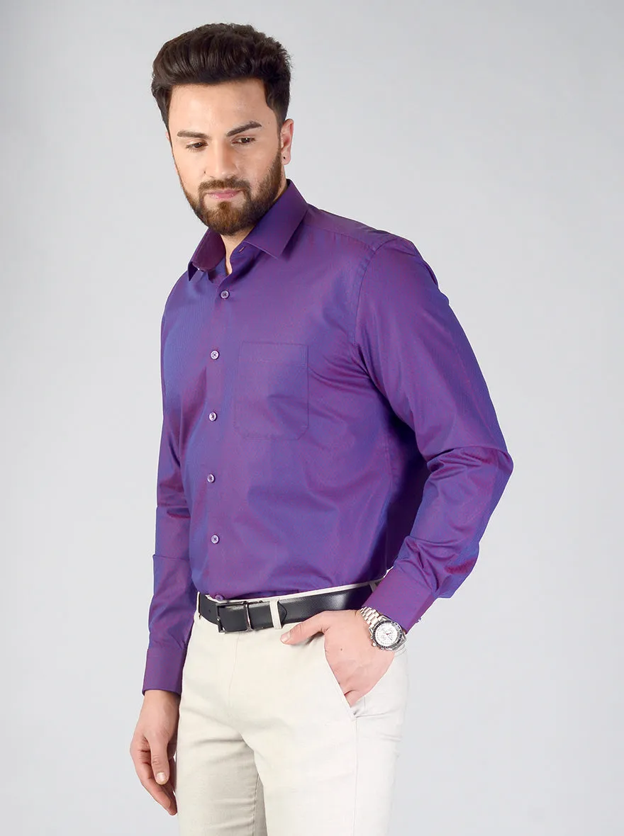 Imperial Purple Self Design Regular Fit Formal Shirt | JadeBlue