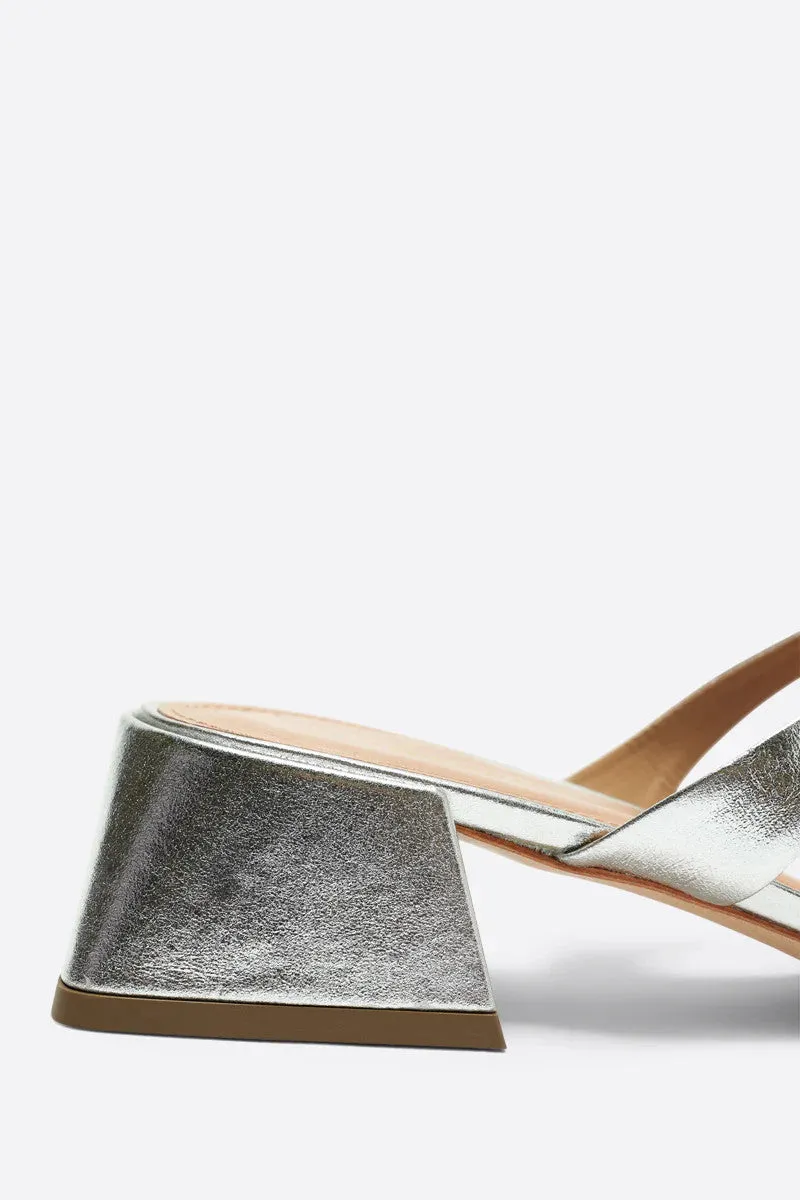 Intentionally Blank Near Metallic Heeled Sandal in Silver