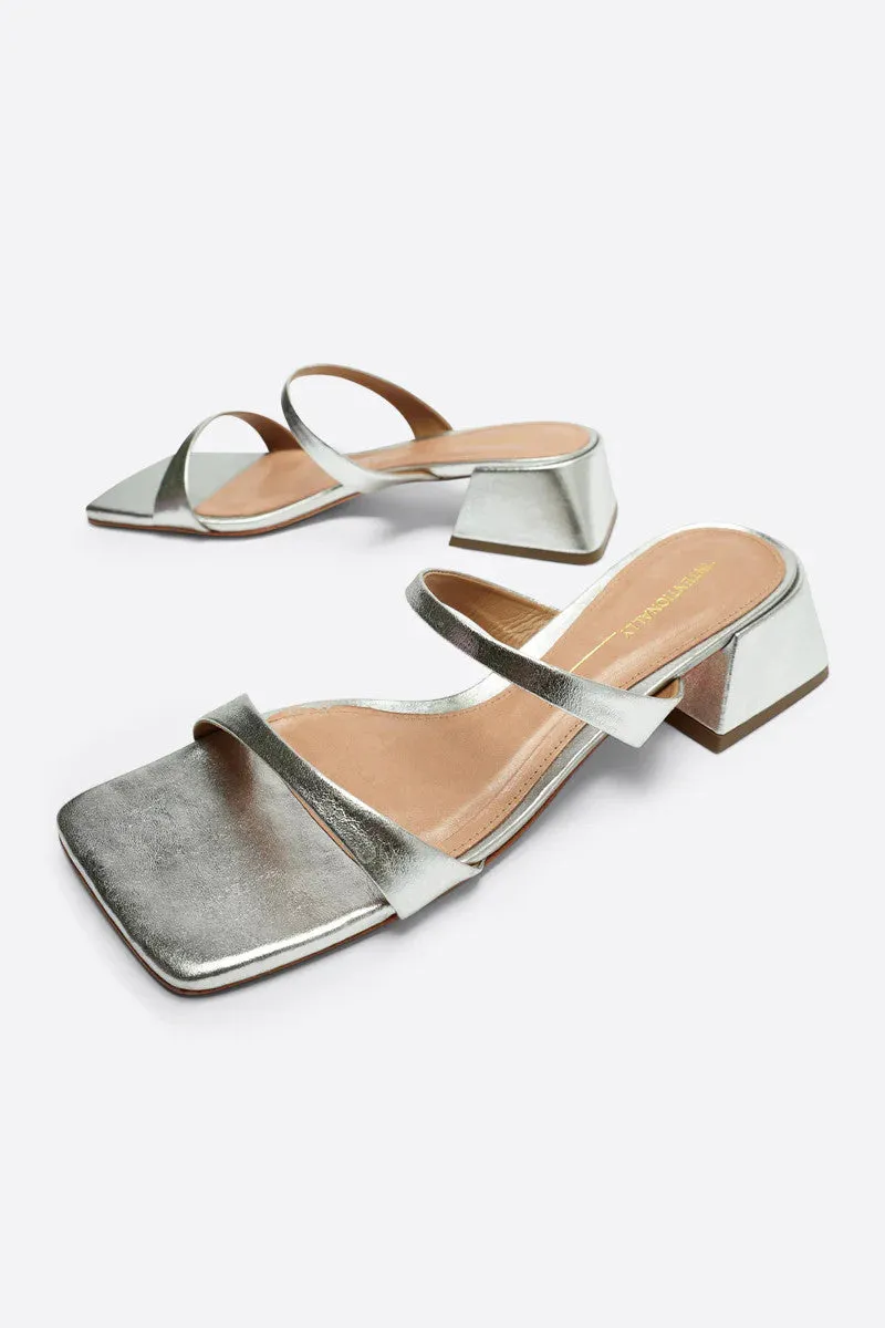 Intentionally Blank Near Metallic Heeled Sandal in Silver