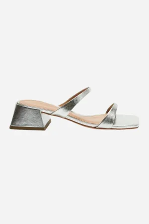 Intentionally Blank Near Metallic Heeled Sandal in Silver