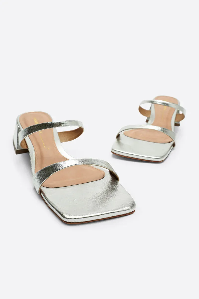 Intentionally Blank Near Metallic Heeled Sandal in Silver