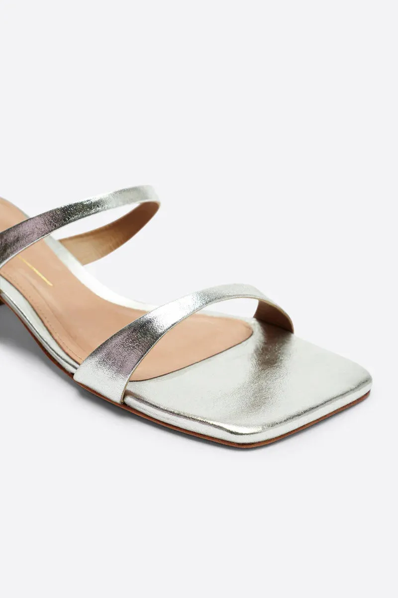 Intentionally Blank Near Metallic Heeled Sandal in Silver