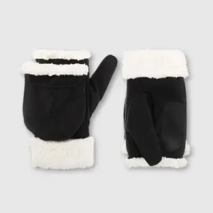 Isotoner Adult Recycled Microsuede Flip Top Mittens - Black S/M