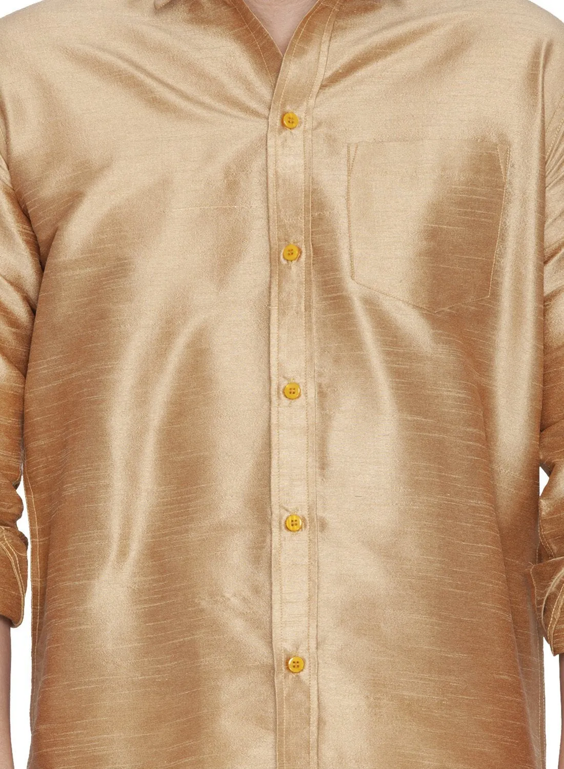 Jashvi Men's Gold Cotton Silk Blend Shirt and Dhoti Set