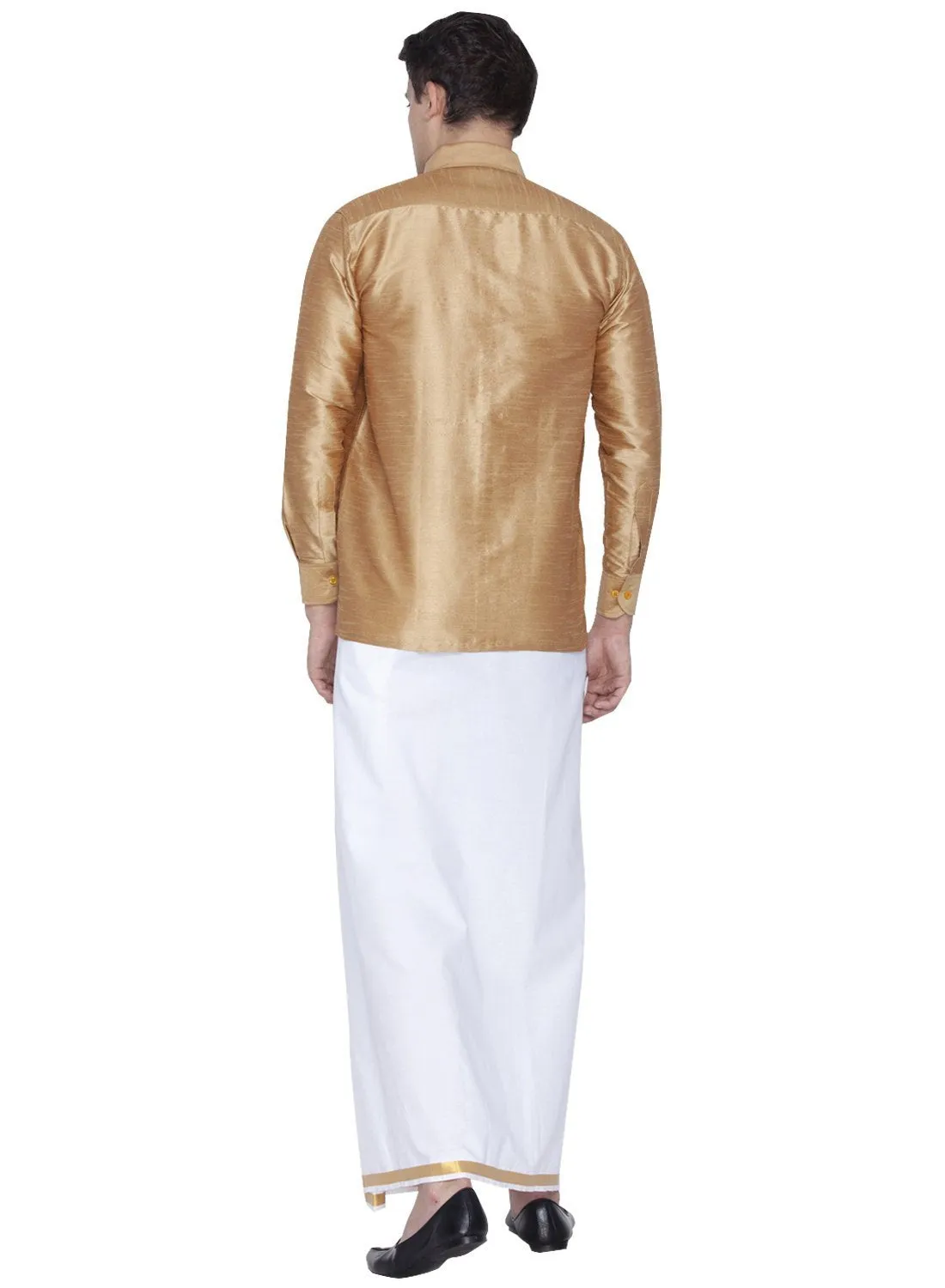 Jashvi Men's Gold Cotton Silk Blend Shirt and Dhoti Set