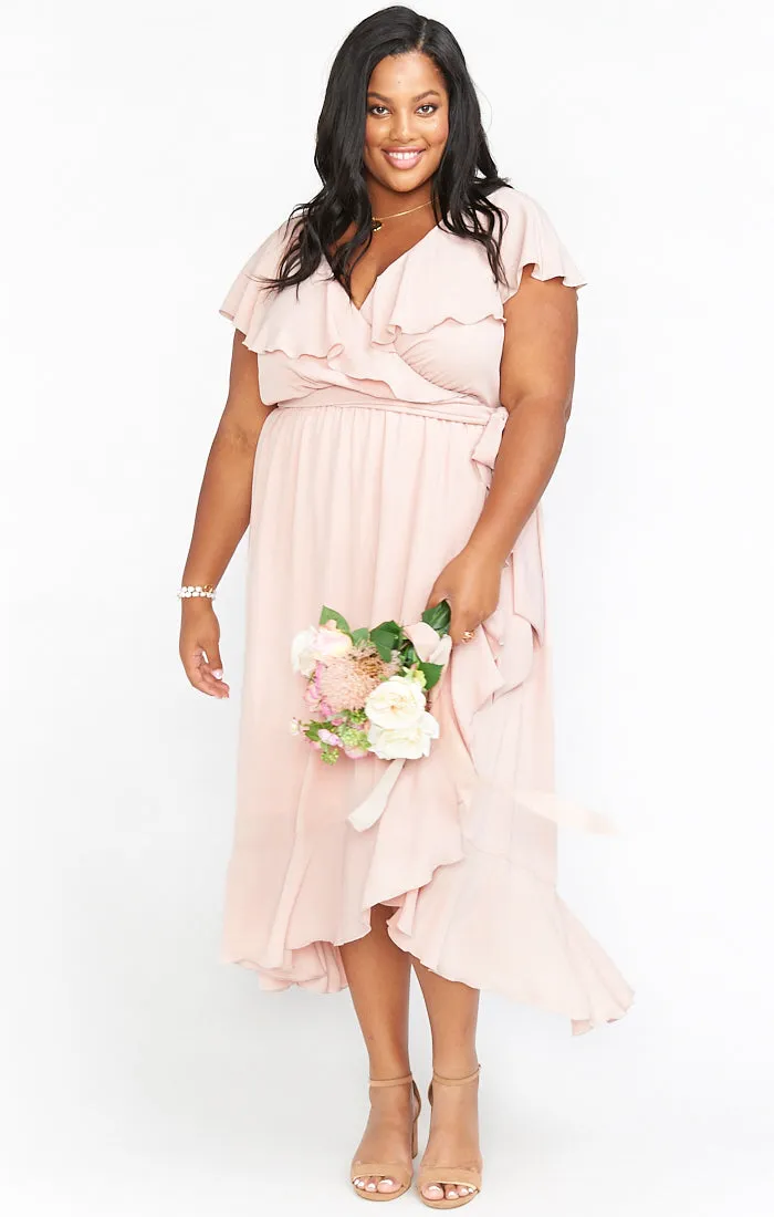 Jess Ruffle Midi Dress ~ Dusty Blush Crisp