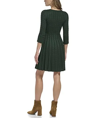 Jessica Howard Women's Plus Fit & Flare Soft ¾ Sleeve Short Dress, Hunter, 2X