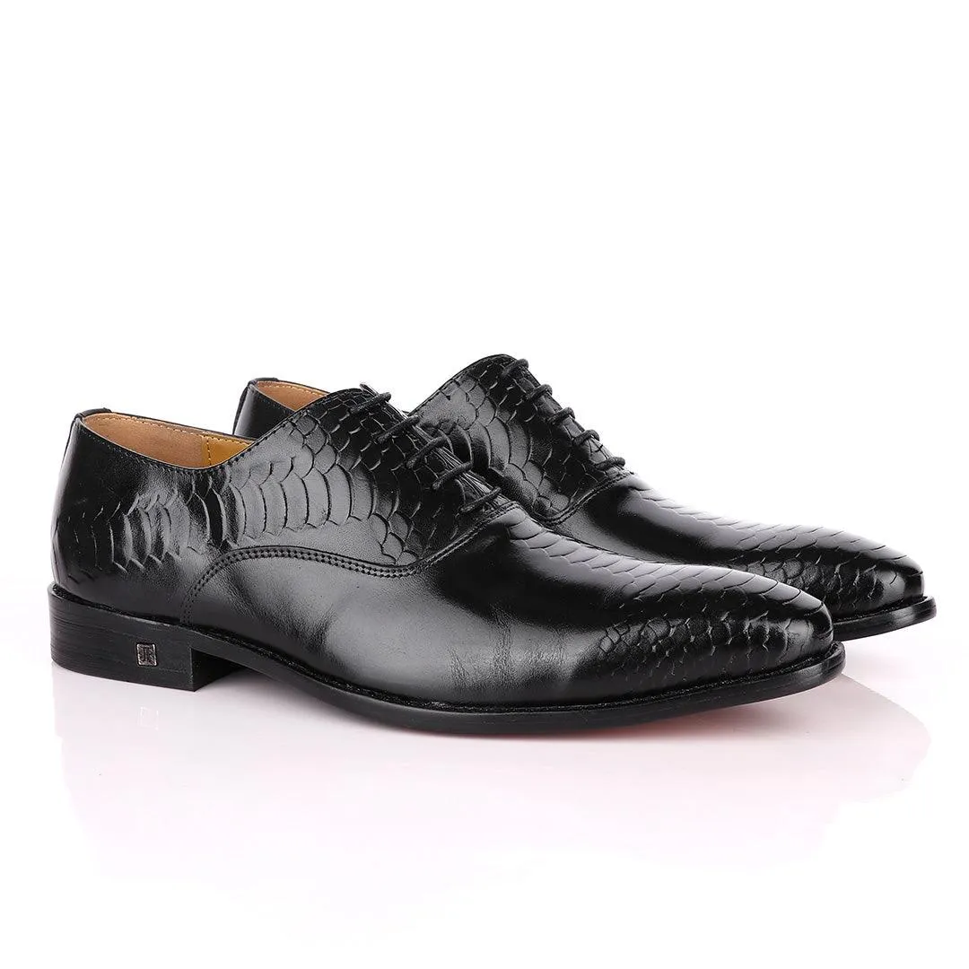 John Foster Oxford  Half Croc Laceup Black wingtip Leather Shoes