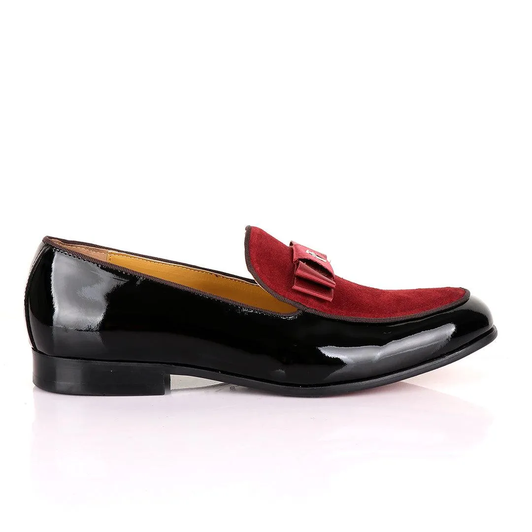 John Mendson Black Patent Bow With Wine Suede Loafers