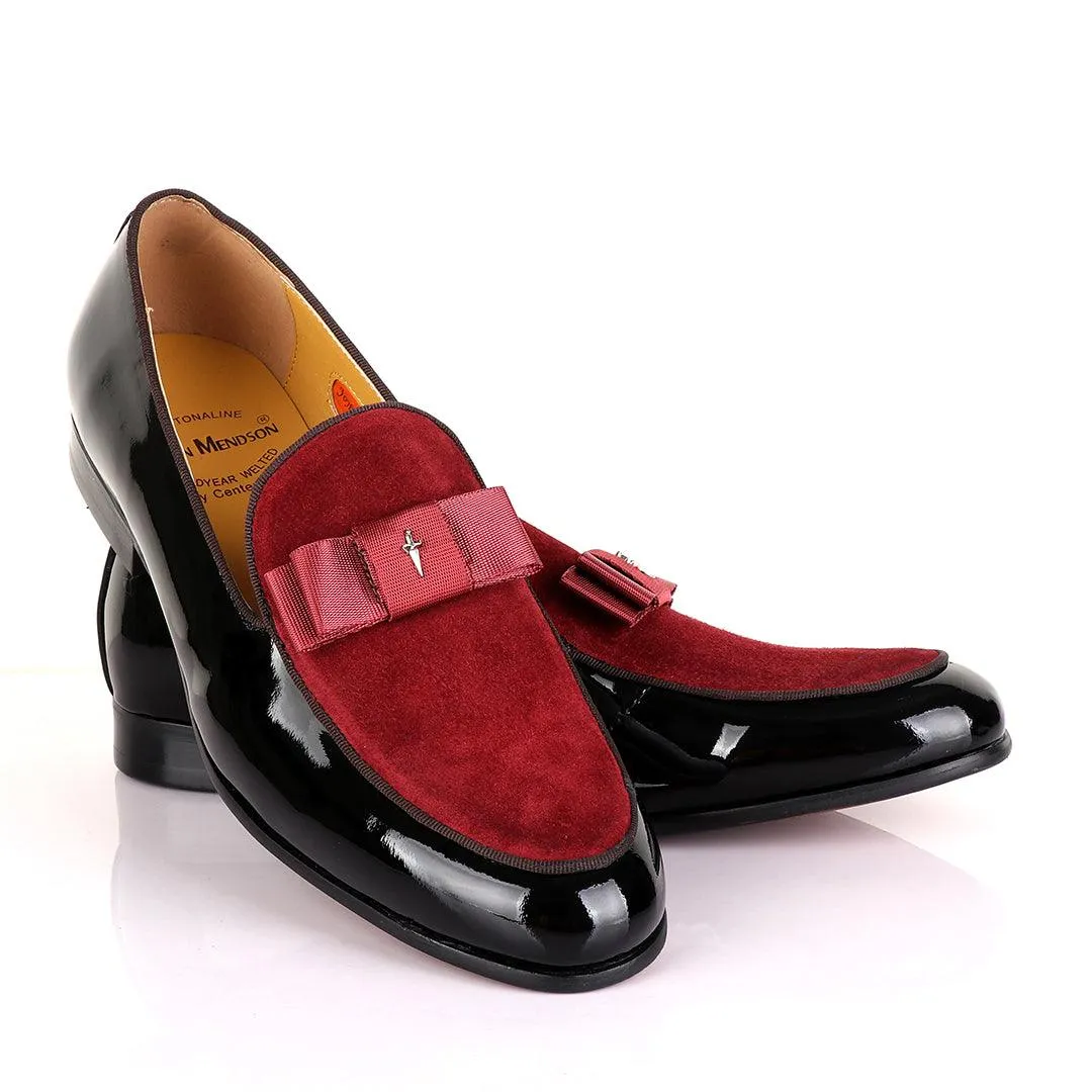 John Mendson Black Patent Bow With Wine Suede Loafers