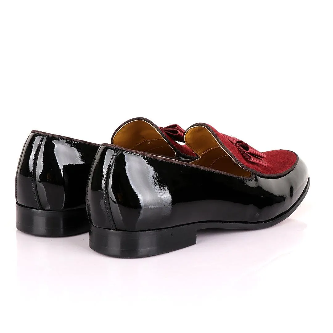 John Mendson Black Patent Bow With Wine Suede Loafers