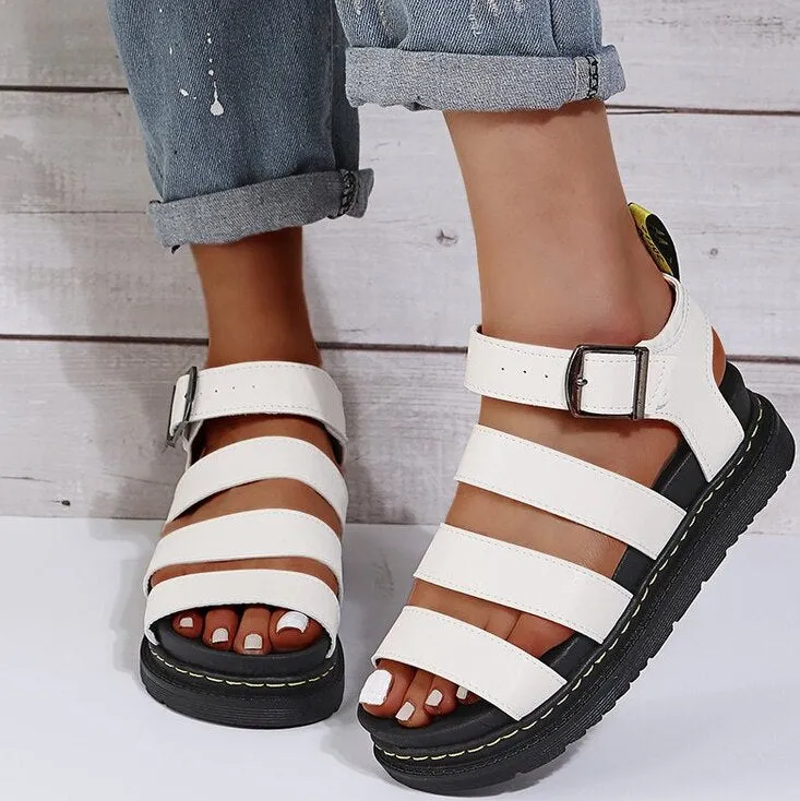 Joskaa Open Toe Flatform Wedges Shoes Woman Summer Beach Sandals Sexy Women Plus Size PU Leather Sandalias Mujer Sapato Feminino