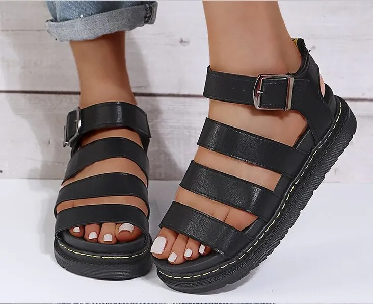 Joskaa Open Toe Flatform Wedges Shoes Woman Summer Beach Sandals Sexy Women Plus Size PU Leather Sandalias Mujer Sapato Feminino