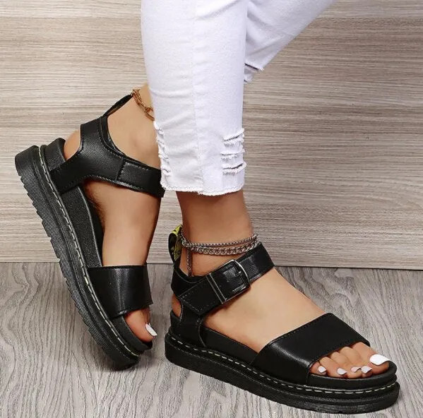 Joskaa Open Toe Flatform Wedges Shoes Woman Summer Beach Sandals Sexy Women Plus Size PU Leather Sandalias Mujer Sapato Feminino