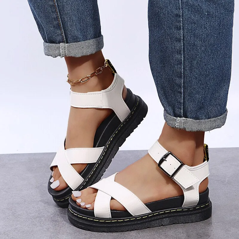 Joskaa Open Toe Flatform Wedges Shoes Woman Summer Beach Sandals Sexy Women Plus Size PU Leather Sandalias Mujer Sapato Feminino