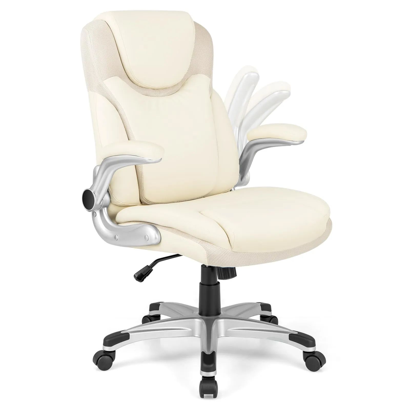 KOMFOTT Executive Office Chair, PU Leather Ergonomic Desk Chair with Flip-up Armrests and Height Adjustable