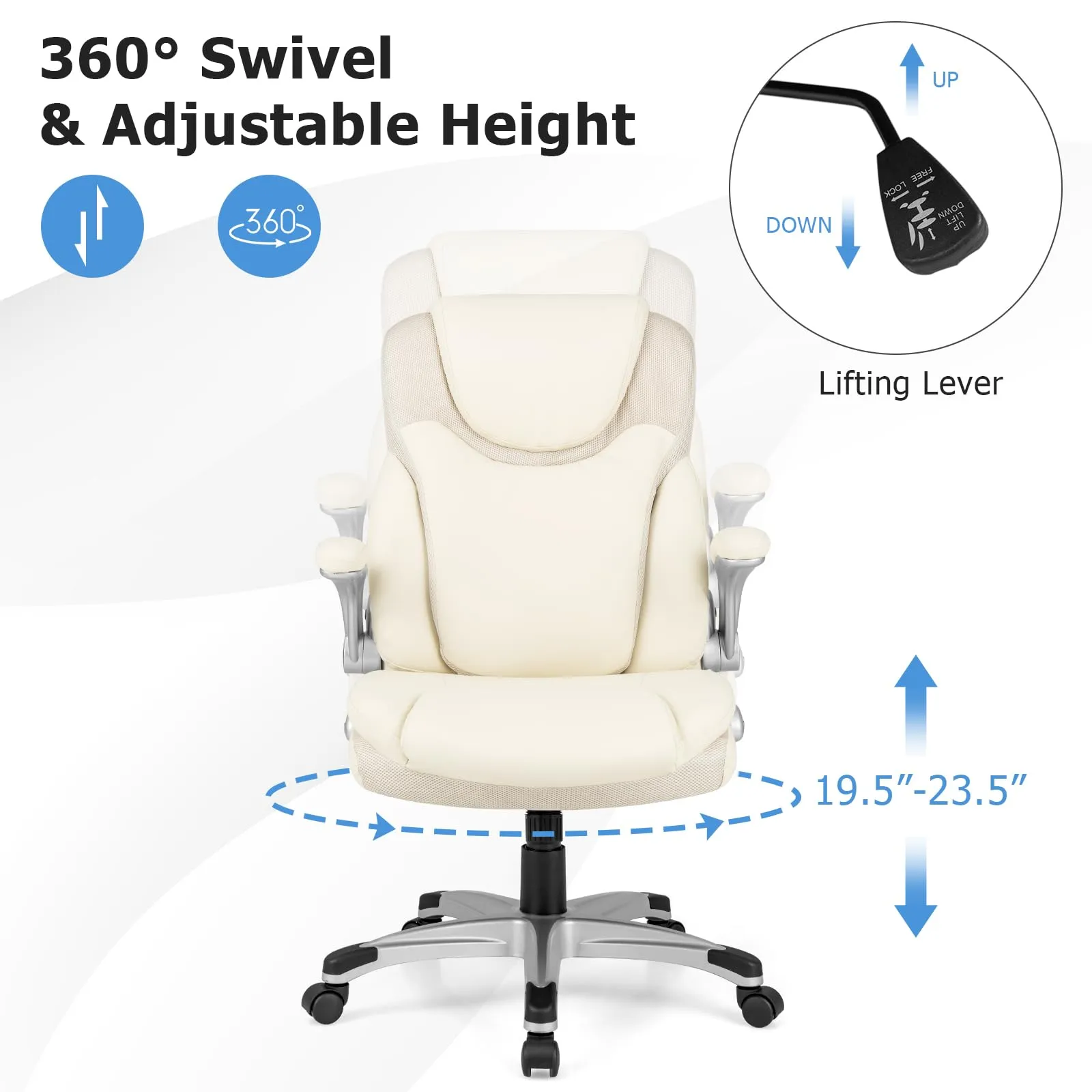 KOMFOTT Executive Office Chair, PU Leather Ergonomic Desk Chair with Flip-up Armrests and Height Adjustable