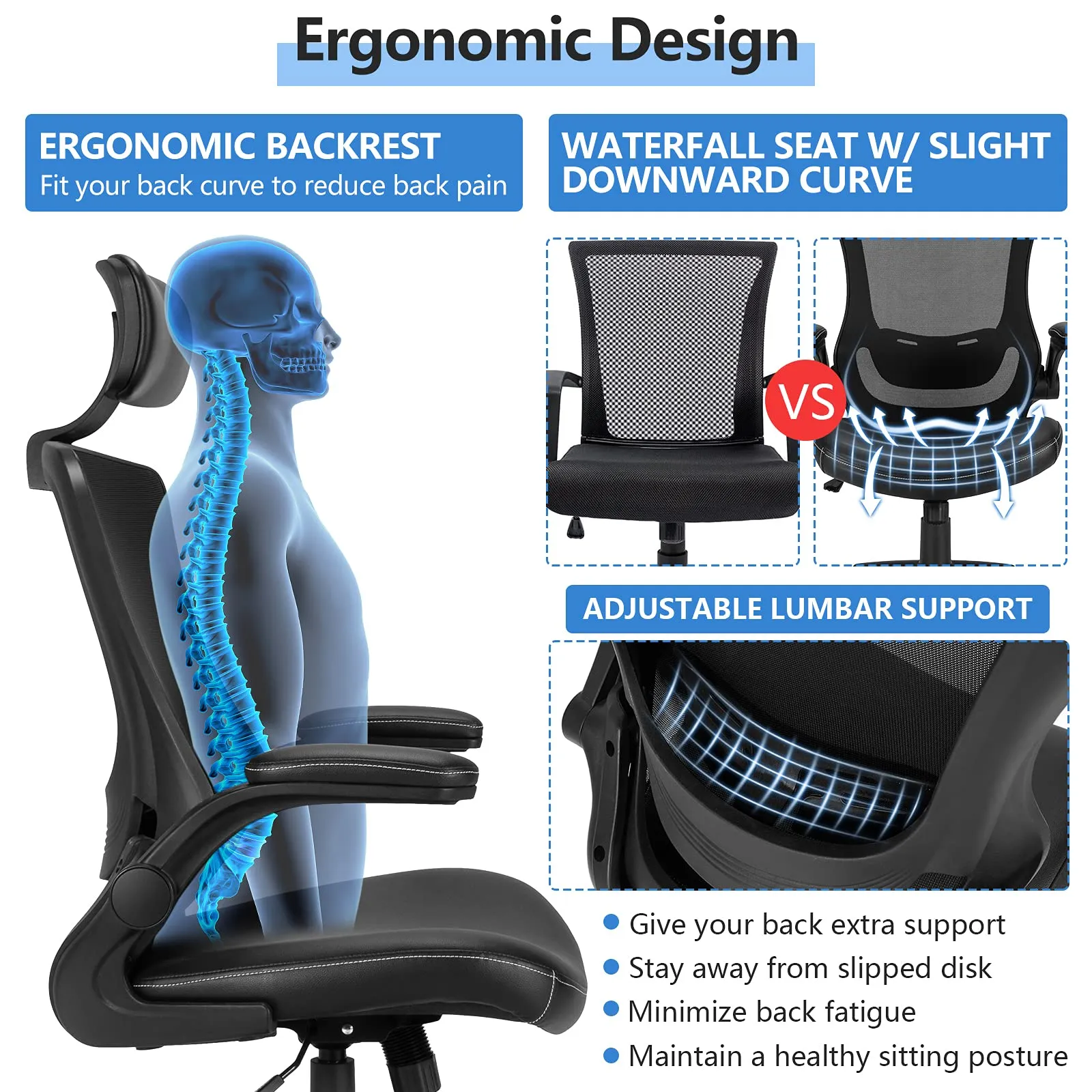 KOMFOTT High Back Mesh Office Chair with PU Leather Seat