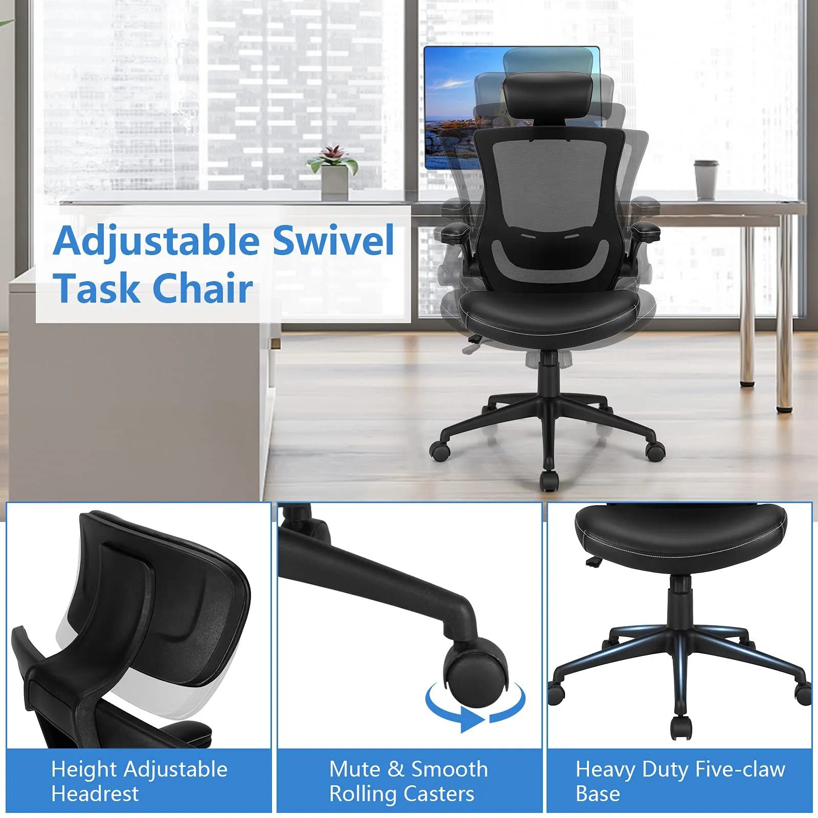 KOMFOTT High Back Mesh Office Chair with PU Leather Seat