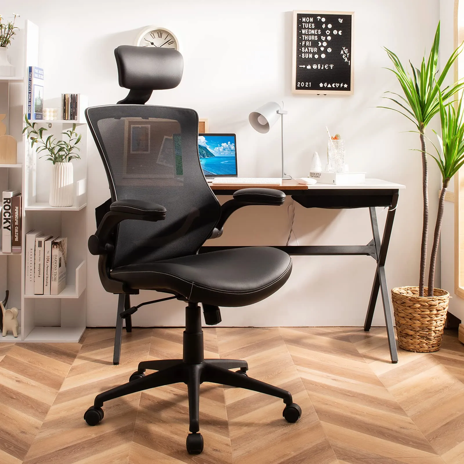 KOMFOTT High Back Mesh Office Chair with PU Leather Seat